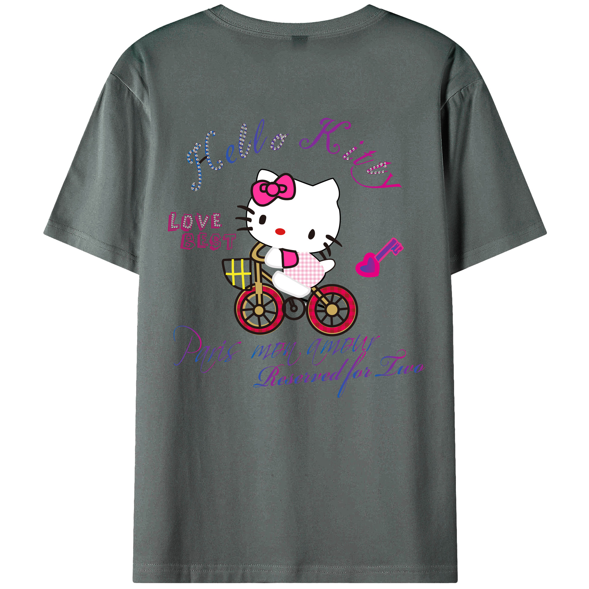 （画像用） Hello Kitty ハローキティ 綿100％ メンズ半袖Tシャツ（バックプリント） 通気性
